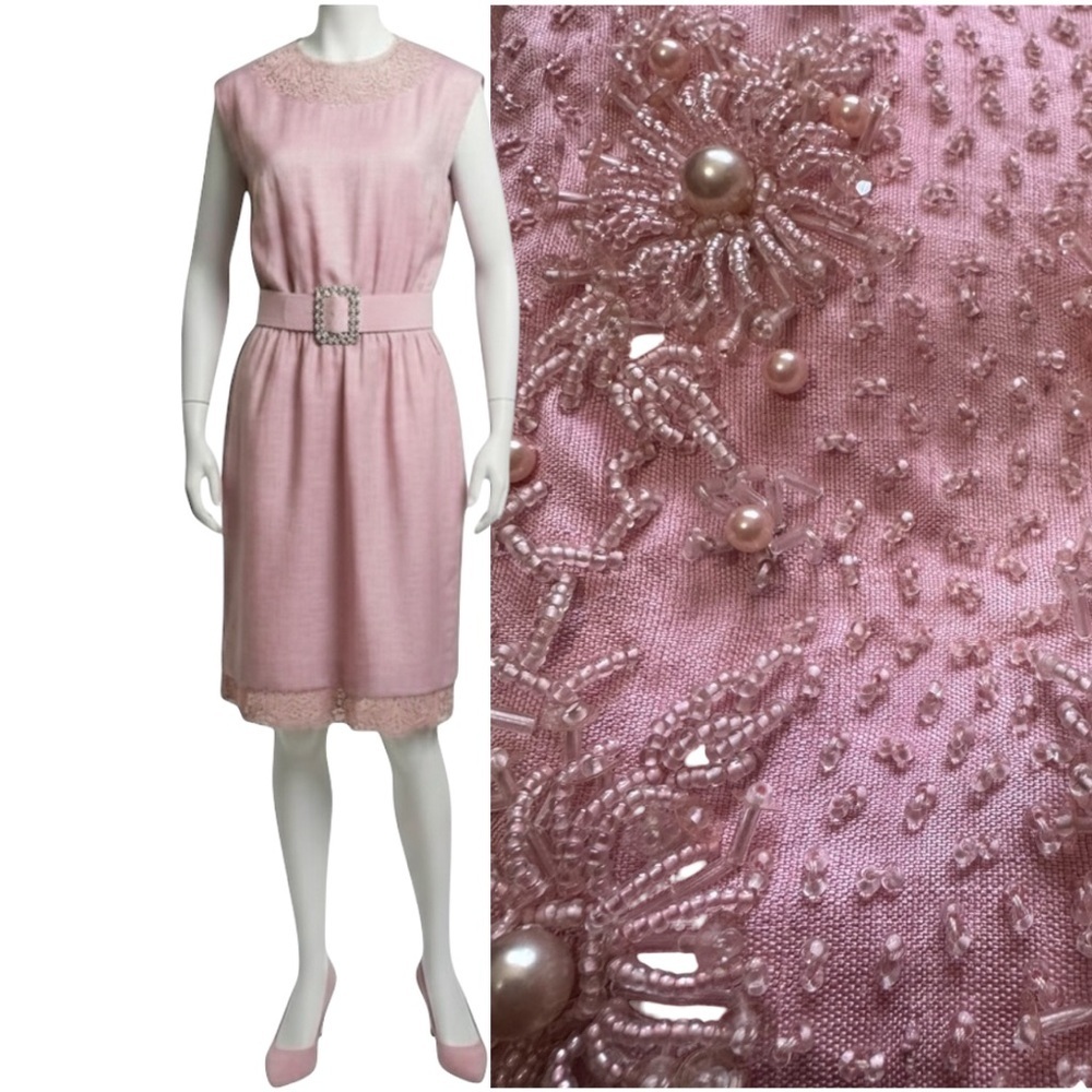 Vintage Hand-Beaded Pink Silk Cocktail Dress | Custom Couture Formal | MCM |